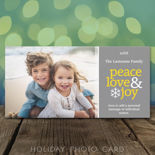 Peace Liebe Joy - Foto - Graugelb Feiertagskarte (Classic Holiday Photo Card)