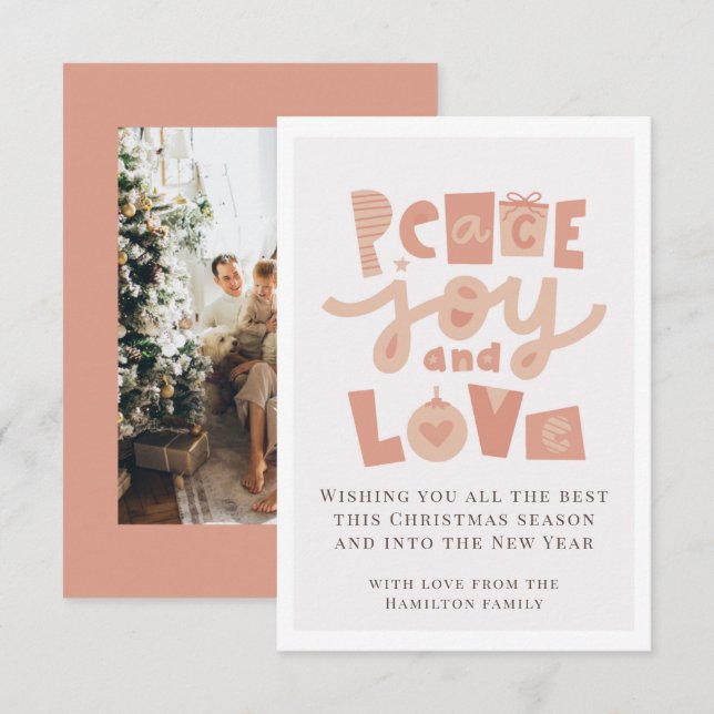 Peace Liebe Joy Foto Weihnachtskarte Einladung (Vorne/Hinten)