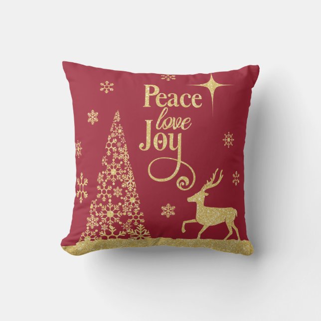 Peace Liebe Joy Gold Glitzer Red Christmas Tree  Kissen (Vorderseite)
