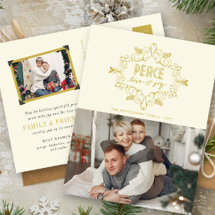 Peace Liebe Joy Gold Vintag Deko Foliage Foto Feiertagspostkarte