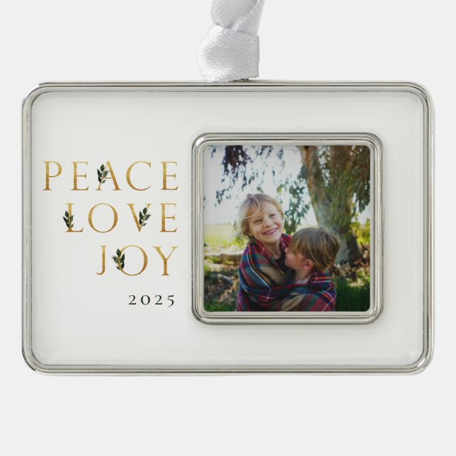 Peace Liebe Joy Golden Foto Rahmen-Ornament Silber (Vorderseite)
