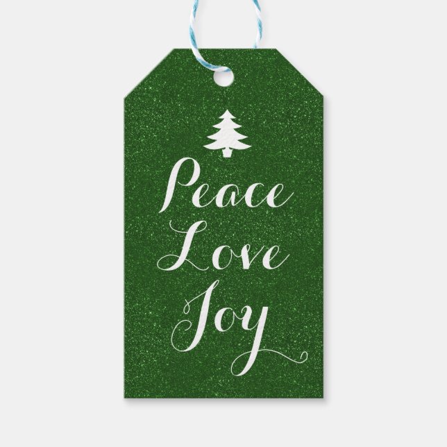 Peace Liebe Joy Green Glitzer Geschenkanhänger (Vorderseite)