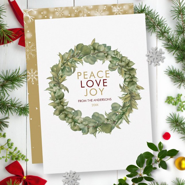 Peace Liebe Joy Greenerity Wreath Weihnachten (Peace Love Joy Greenery Wreath Christmas Holiday Card)