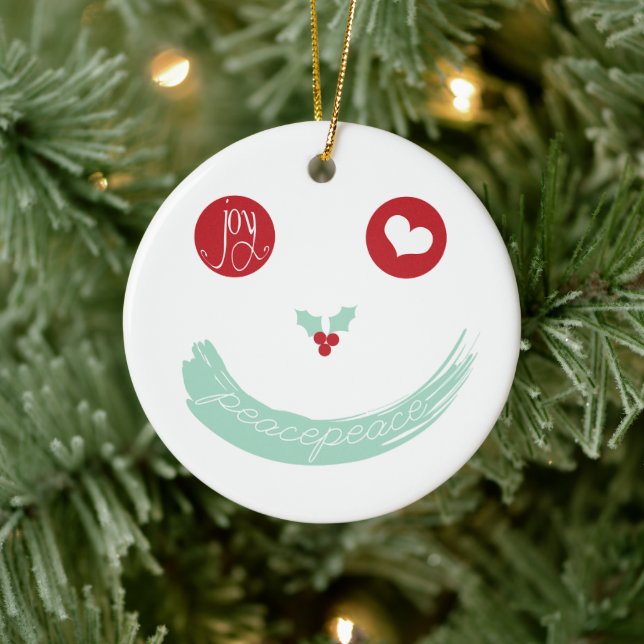 Peace Liebe Joy Lächeln Gesicht Funny Christmas Fo Keramikornament (Baum)