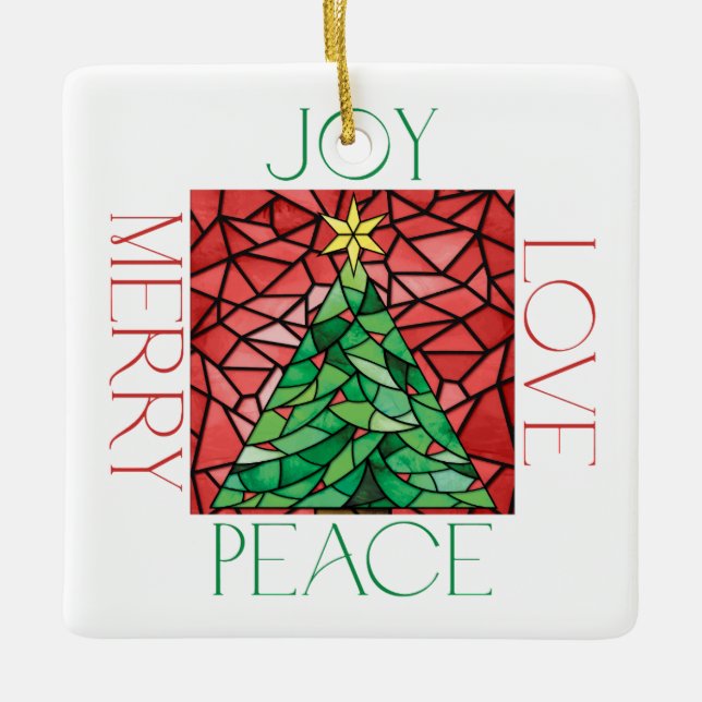 Peace Liebe Joy Merry Foto Ornament (Vorderseite)