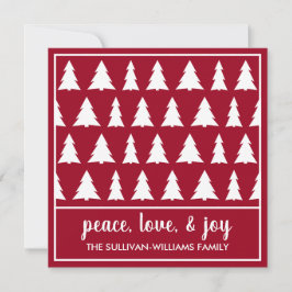 Peace Liebe Joy Modern Burgund White Tree Muster Feiertagskarte