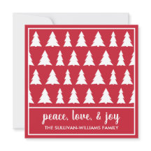 Peace Liebe Joy Modern Red White Tree Pattern