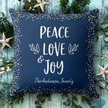 Peace Liebe Joy Modern Script Gold Dots Navy Name