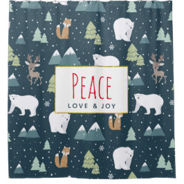 Peace Liebe & Joy Niedliche Weihnachtsmänner Muste Duschvorhang