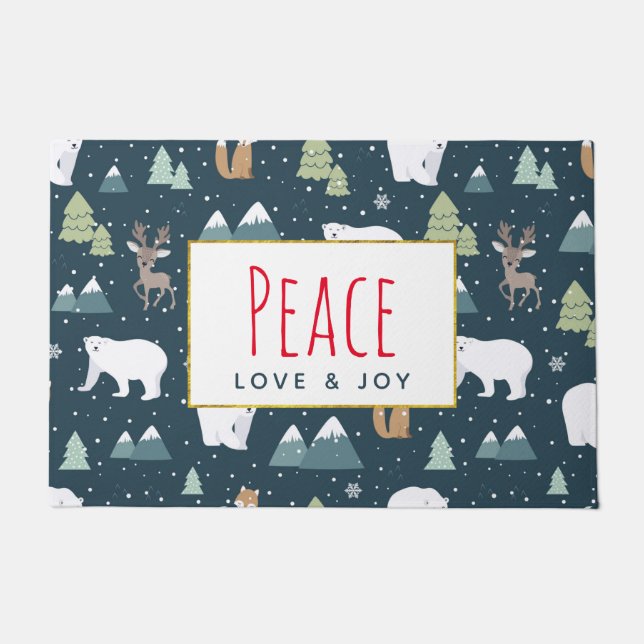 Peace Liebe & Joy Niedliche Weihnachtsmänner Muste Fußmatte (Vorderseite)