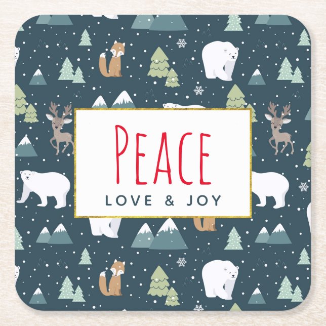 Peace Liebe & Joy Niedliche Weihnachtsmänner Muste Rechteckiger Pappuntersetzer (Vorderseite)