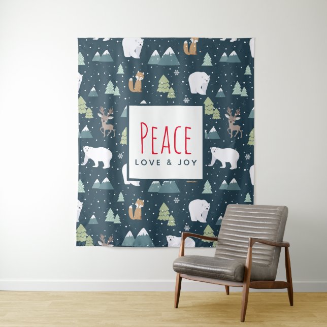 Peace Liebe & Joy Niedliche Weihnachtsmänner Muste Wandteppich (Beispiel)