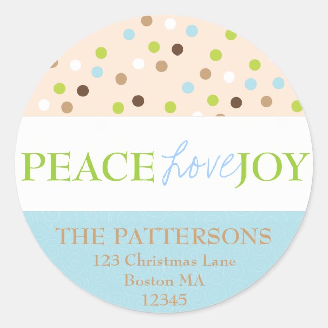 Peace Liebe Joy Polka Dots in Blue Runder Aufkleber (Vorderseite)