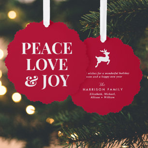 Peace Liebe Joy Red Christmas Holiday Ornament Karte