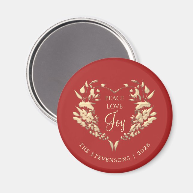 Peace Liebe Joy Red Gold Weihnachten Magnet (Vorderseite/Rückseite)