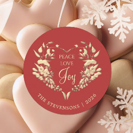 Peace Liebe Joy Red Gold Weihnachten Runder Aufkleber