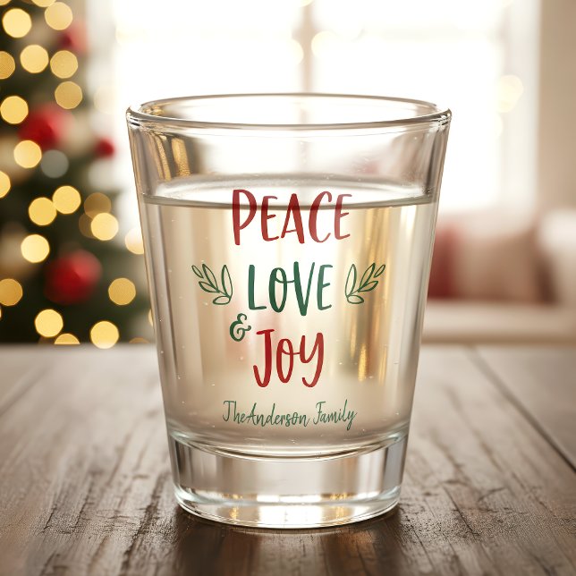 Peace Liebe Joy Red Green Typografy Name Modern Schnapsglas (Von Creator hochgeladen)