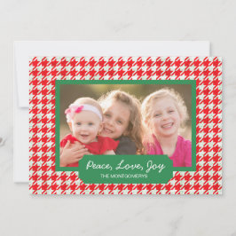 Peace Liebe Joy Red Hahnentrittmuster Holiday Foto Feiertagskarte