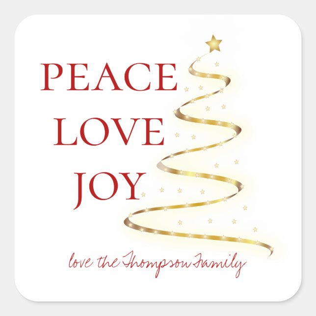 Peace Liebe Joy| Red White |Personalisiert Quadratischer Aufkleber (Vorderseite)