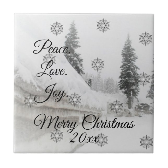 Peace Liebe Joy | Schwarz-Weiß-Schneefälle Fliese (Vorderseite)