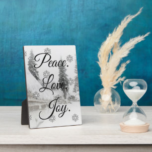 Peace Liebe Joy   Schwarz-Weiß-Schneefälle Fotoplatte