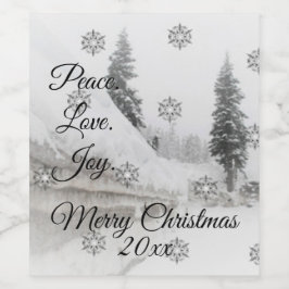 Peace Liebe Joy | Schwarz-Weiß-Schneefälle Weinetikett