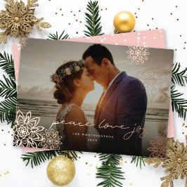 Peace Liebe Joy Snowflakes Elegantes Foto Folien Feiertagskarte