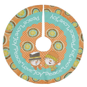 Peace Liebe Joy Snowmen Holiday Tree Skirt Polyester Weihnachtsbaumdecke