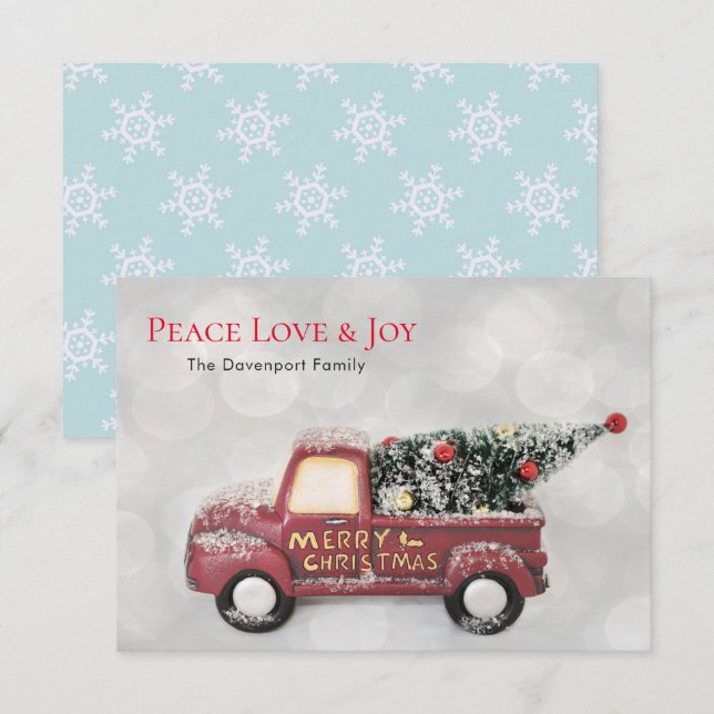 Peace Liebe & Joy Toy Truck Frohe Weihnachten Einladung (Vorne/Hinten)