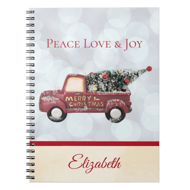 Peace Liebe & Joy Toy Truck Frohe Weihnachten Notizblock (Vorderseite)