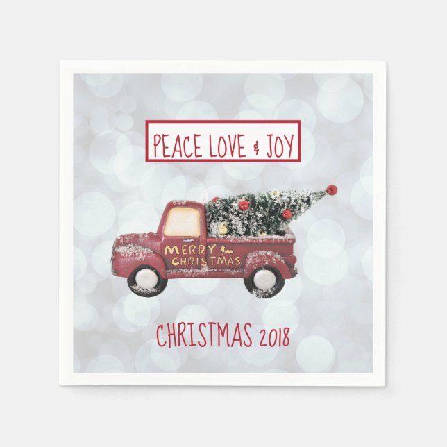 Peace Liebe & Joy Toy Truck Frohe Weihnachten Serviette (Vorderseite)