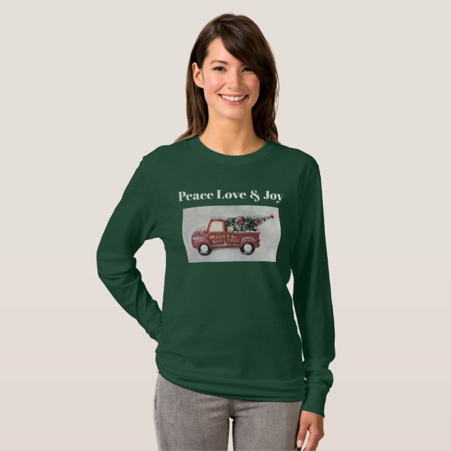 Peace Liebe & Joy Toy Truck Frohe Weihnachten T-Shirt (Vorne ganz)