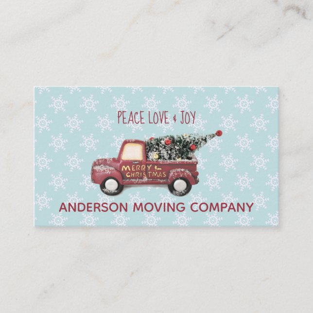 Peace Liebe & Joy Toy Truck Frohe Weihnachten Visitenkarte (Vorderseite)