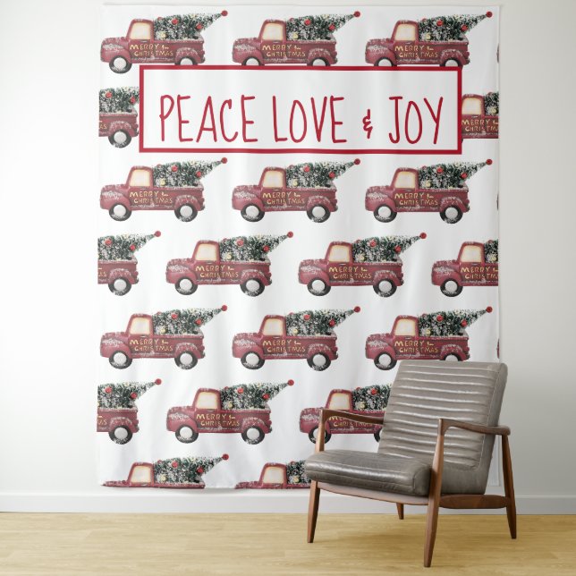 Peace Liebe & Joy Toy Truck Frohe Weihnachten Wandteppich (Beispiel)