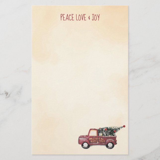 Peace Liebe & Joy w/Red Toy Truck Frohe Weihnachte Briefpapier (Vorderseite)