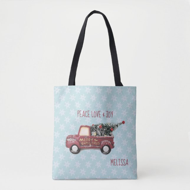 Peace Liebe & Joy w/RedToy Truck Frohe Weihnachten Tasche (Vorderseite)
