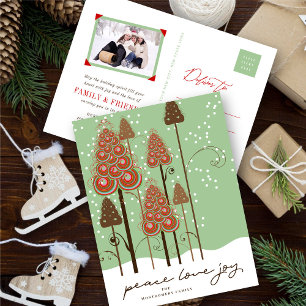 Peace Liebe Joy Whimsical Weihnachtsbaum und Schne Feiertagspostkarte