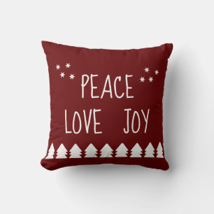 Peace Liebe Joy White Script Burgundy Holiday Thro Kissen