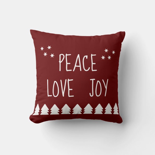 Peace Liebe Joy White Script Burgundy Holiday Thro Kissen (Vorderseite)