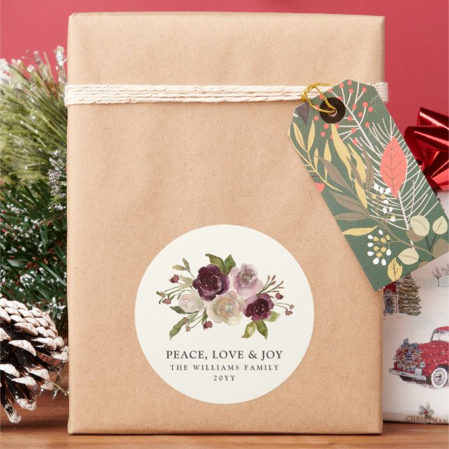 Peace Liebe Joy Winter Bouquet Runder Aufkleber (Feiertag)