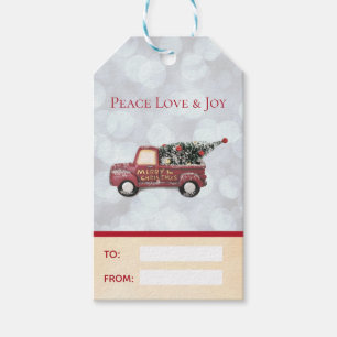 Peace Liebe & Joy with Red Toy Truck Weihnachten Geschenkanhänger
