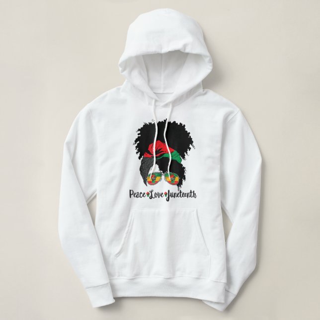 Peace Liebe Juneteenth Messy Bun Afro Queen Black  Hoodie (Design vorne)