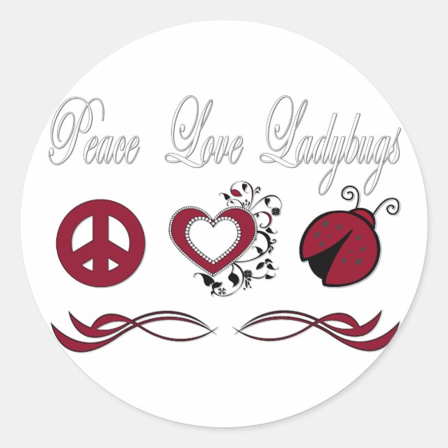 Peace Liebe Ladybugs Runder Aufkleber (Vorderseite)