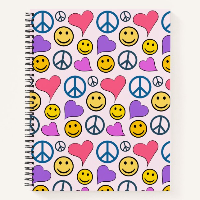 Peace Liebe Laugh Pattern Notizbuch (Vorderseite)