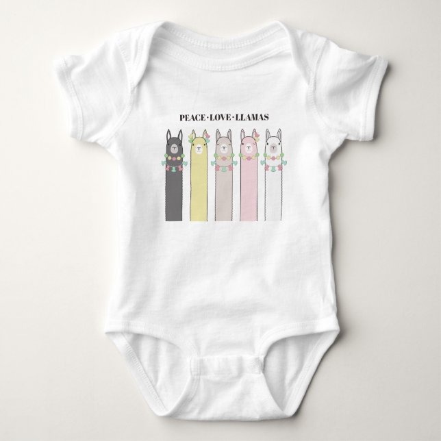 Peace Liebe Llamas - Niedlicher Retro-farbenfroher Baby Strampler (Vorderseite)