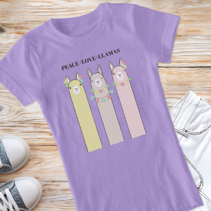 Peace Liebe Llamas - Niedlicher Retro-farbenfroher T-Shirt