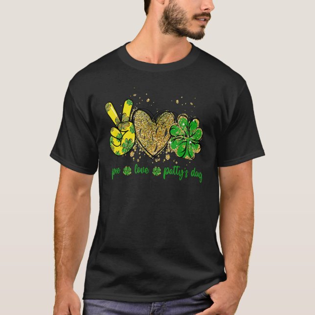 Peace Liebe Lucky St Patricks Day Kleeblatt Leopar T-Shirt (Vorderseite)