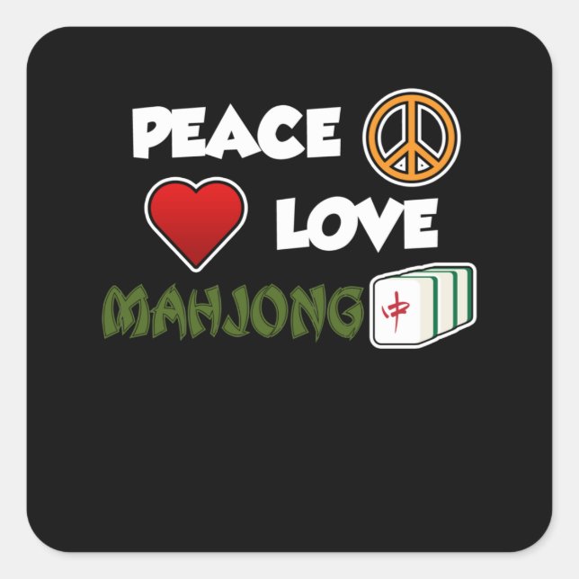 Peace Liebe Mahjong Game Mahjong Player Games Quadratischer Aufkleber (Vorderseite)