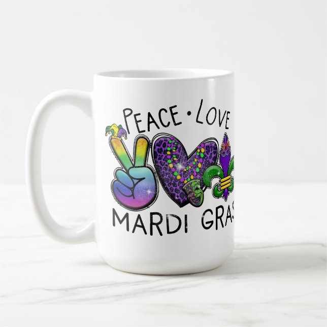 PEACE LIEBE MARDI GRAS LILA GOLD GREEN KAFFEETASSE (Links)