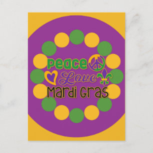 Peace Liebe Mardi Gras Lila Gold Postkarte